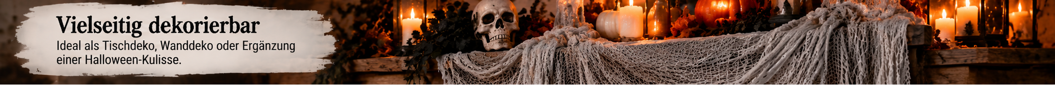 Grauer Dekostoff als Halloween Tisch- und Wanddekoration